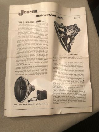 Vintage Jensen G - 615c Triaxial Speaker W/ A - 640 Crossover RARE 12