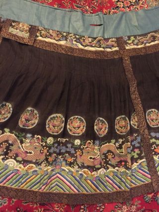 Antique Chinese Pleated Black Gold Dragon Silk Wrap Around Skirt 37x87 Inches 3
