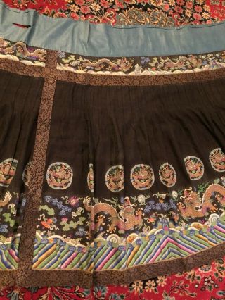 Antique Chinese Pleated Black Gold Dragon Silk Wrap Around Skirt 37x87 Inches 4