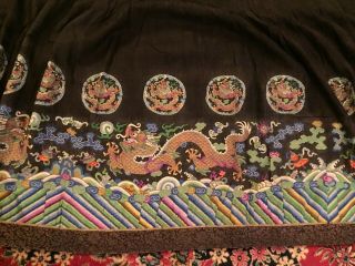 Antique Chinese Pleated Black Gold Dragon Silk Wrap Around Skirt 37x87 Inches 6