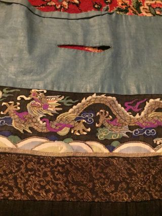 Antique Chinese Pleated Black Gold Dragon Silk Wrap Around Skirt 37x87 Inches 9