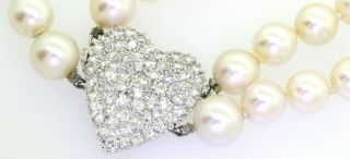 Antique 14K WG 3.  35CT VS1/F diamond heart clasp double strand pearl necklace 4