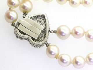 Antique 14K WG 3.  35CT VS1/F diamond heart clasp double strand pearl necklace 5
