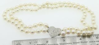 Antique 14K WG 3.  35CT VS1/F diamond heart clasp double strand pearl necklace 6