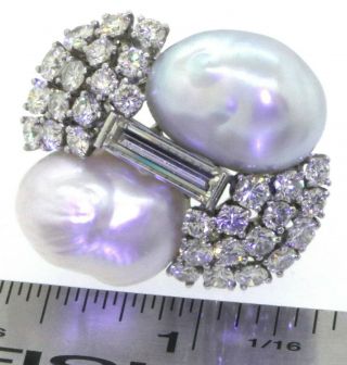 Heavy vintage Platinum VS1 3.  40CT diamond & pearl cocktail ring size 6.  75 6