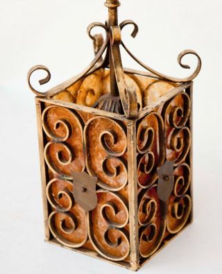 Vintage ' Spanish Revival ' - Wrought iron - Pendant Lantern LAMP w/Mica 1920 ' s 2
