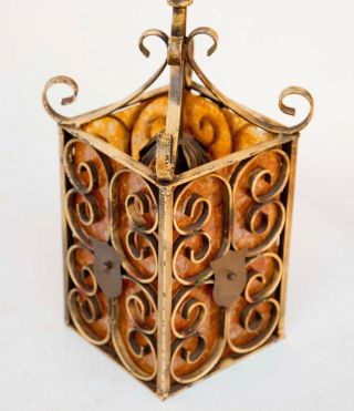 Vintage ' Spanish Revival ' - Wrought iron - Pendant Lantern LAMP w/Mica 1920 ' s 6