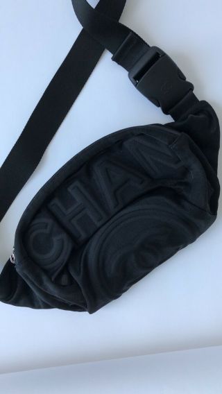 19a Rare Chanel Black Bumbag Belt Bag Cc Embossed Nylon Classic Coco Handle 2019