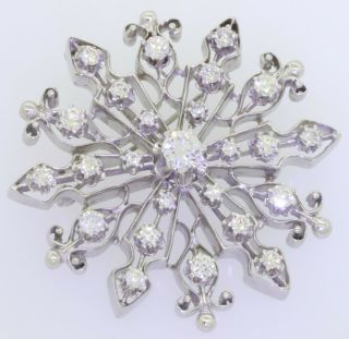 Vintage heavy 14K WG 2.  55CTW VS - SI/G diamond star/snowflake brooch w/.  55CT ctr. 2