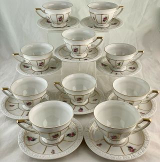 Vintage Rosenthal Continental Maria Cup Saucer Set 20 Pc Gold Floral Embossed