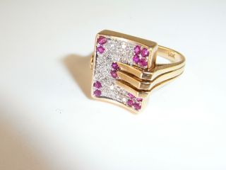 1930s Art Deco 14k Gold Ruby Diamond Buckle Ring Gatsby Downton Abbey Antique