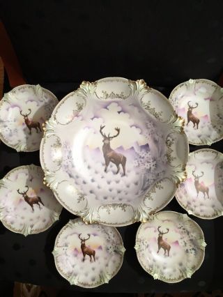 Rare Stag Among Purple Mountain Top Scene Rs Prussia Berry Bowl Set
