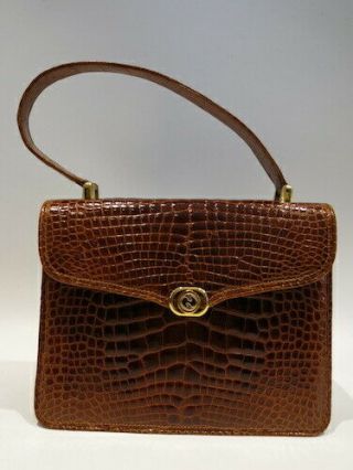 Authentic Vintage Old Gucci Crocodile Skin Leather Handbag With Coin Case