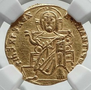 Basil I & Constantine 870ad Ancient Jesus Christ Gold Byzantine Coin Ngc I80332