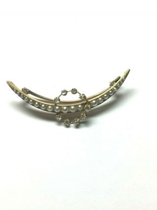 Antique Vintage 18k Brooche With Pearls And Diamonds