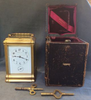 Antique Tiffany & Co Bronze Carriage Clock Repeater Case Keys 13 Jewels France