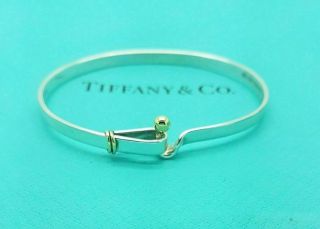 Vintage Tiffany & Co 18ct 18k Yellow Gold And Silver Hook Eye Bangle Bracelet