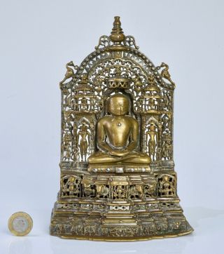 Western Indian Bronze And Silver Inlaid Jain Buddha Shrine - 15th Century