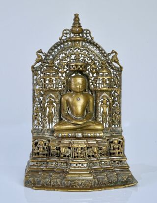 Western Indian Bronze and Silver Inlaid Jain Buddha Shrine - 15th Century 2
