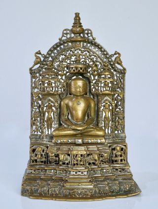 Western Indian Bronze and Silver Inlaid Jain Buddha Shrine - 15th Century 3