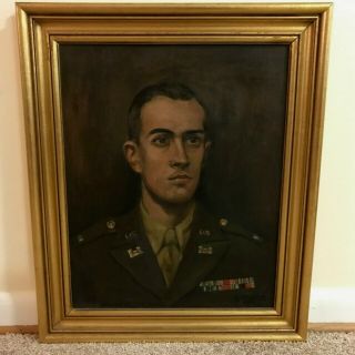 Vintage Portrait Of A U.  S.  Soldier In Uniform Oil On Canvas Painting