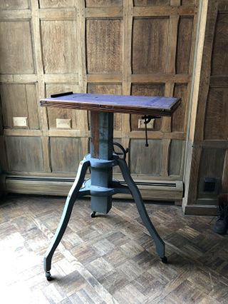 Antique Camera Stand,  Century Cast Iron And Wood Adjustable Tripod Table 3