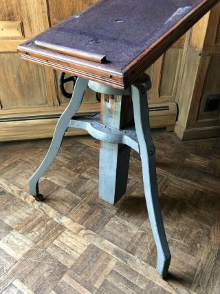 Antique Camera Stand,  Century Cast Iron And Wood Adjustable Tripod Table 4