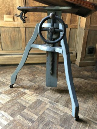 Antique Camera Stand,  Century Cast Iron And Wood Adjustable Tripod Table 8