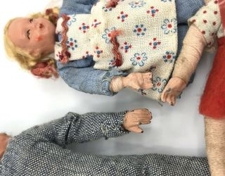 CaHo Dollhouse Doll x 3 Caco Germany Nurse Boy Girl 1940s Comp Metal 14cm 8cm 10