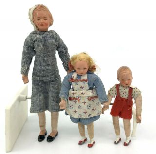 Caho Dollhouse Doll X 3 Caco Germany Nurse Boy Girl 1940s Comp Metal 14cm 8cm