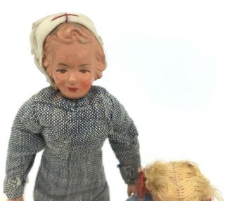 CaHo Dollhouse Doll x 3 Caco Germany Nurse Boy Girl 1940s Comp Metal 14cm 8cm 2