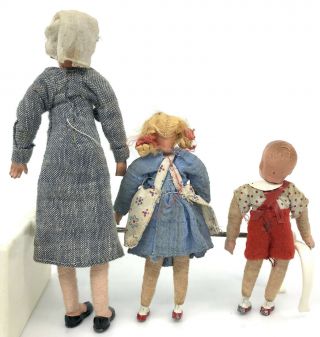 CaHo Dollhouse Doll x 3 Caco Germany Nurse Boy Girl 1940s Comp Metal 14cm 8cm 6