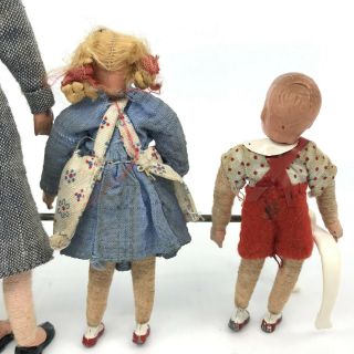 CaHo Dollhouse Doll x 3 Caco Germany Nurse Boy Girl 1940s Comp Metal 14cm 8cm 7