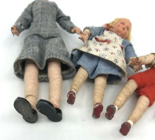 CaHo Dollhouse Doll x 3 Caco Germany Nurse Boy Girl 1940s Comp Metal 14cm 8cm 9