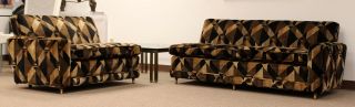 Mid Century Modern 2 Piece Sectional Sofa Brass Baughman Lenor Larsen Style 60s 3