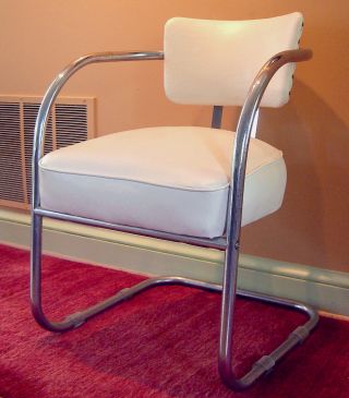 Vintage Mid Century Modern White Chrome Accent Chairs (pair)