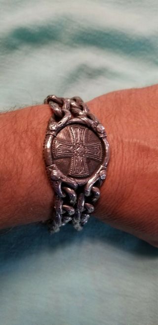 Scott Kay Bracelet Rare Sterling Silver 18k Gold Cross Viking Masterpiece Tribal