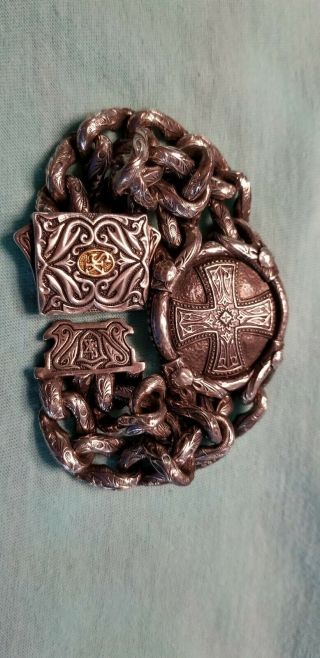 Scott Kay Bracelet RARE Sterling Silver 18K Gold Cross Viking Masterpiece Tribal 2