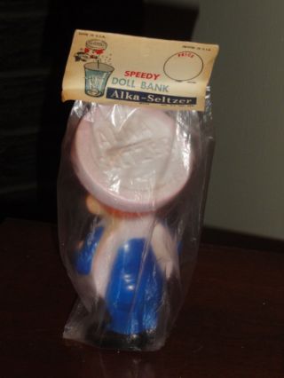 Vintage 1950s Alka - Seltzer SPEEDY Toy Doll Bank package RARE 2