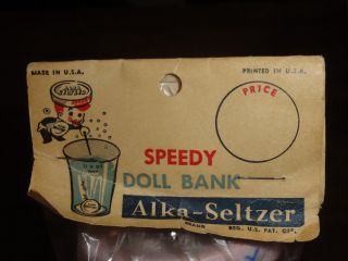 Vintage 1950s Alka - Seltzer SPEEDY Toy Doll Bank package RARE 3