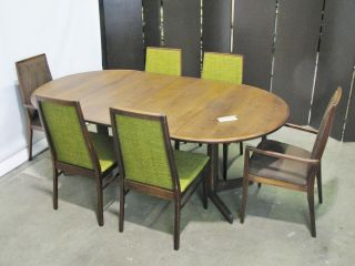 Mid Century Modern Dillingham Walnut Dining Set Table & 6 Chairs; Milo Baughman