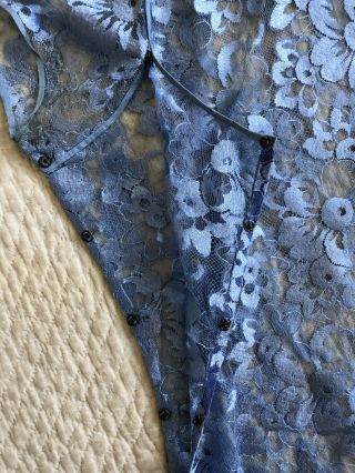 Vintage Chinese 1930s Blue Silk Floral Lace Cheongsam Qipao Slip Art Deco Sheer 11