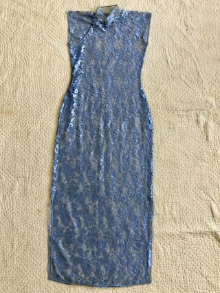 Vintage Chinese 1930s Blue Silk Floral Lace Cheongsam Qipao Slip Art Deco Sheer 7