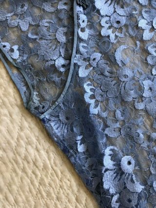 Vintage Chinese 1930s Blue Silk Floral Lace Cheongsam Qipao Slip Art Deco Sheer 9