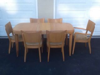 Vintage 1950 ' s mid century Haywood Wakefield Table Chairs Stingray Hutch Buffet 5