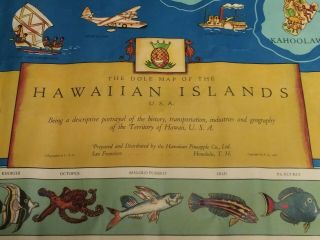 1937 Dole Pineapple Map of Hawaiian Islands Poster Hawaii 9