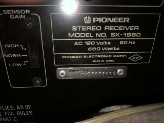 Pioneer SX 1980 vintage stereo receiver 4
