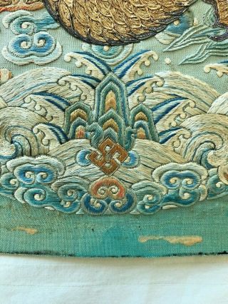 Antique Chinese Imperial Dragon Silk Embroidered Round Rank Badge Late Qing Dyna 9