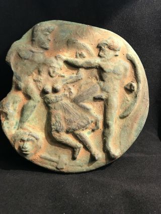 Ancient Rare Roman Bronze Relief Plaque Erotic Scene 200 - 300 Ad