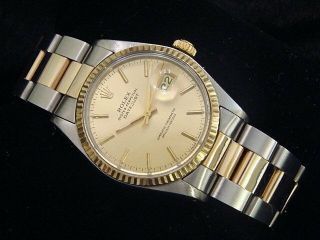 Rolex Datejust Mens Two - Tone Stainless Steel & 18k Yellow Gold Champagne 16013